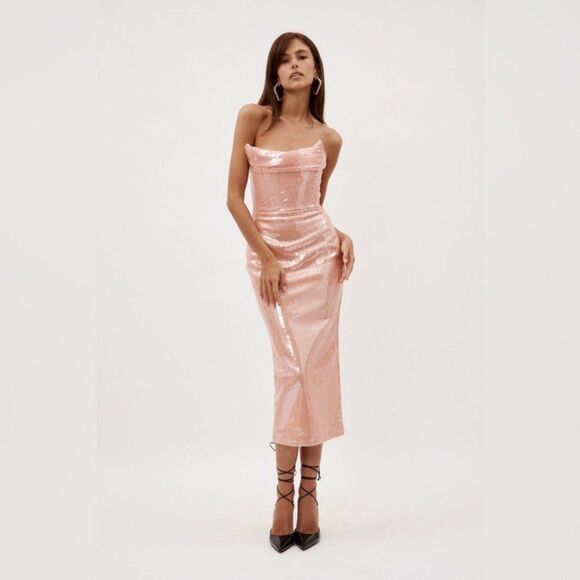 alex perry Dresses & Skirts - NWOT ALEX PERRY SEQUIN CURVED STRAPLESS DRAPE PEACH DRESS